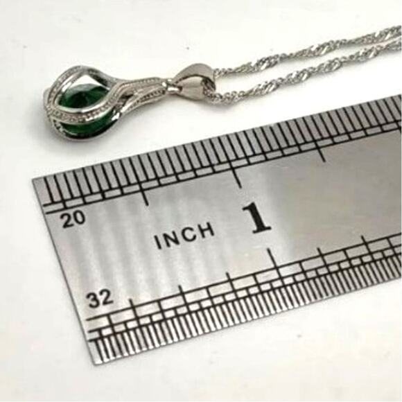 925 Silver Necklace Earrings Set Teardrop Lab Emerald Anniversary Birthday Gift - Picture 7 of 9